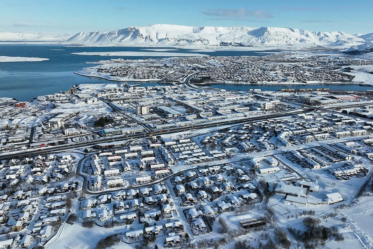 Veduta di Reykjavik in inverno